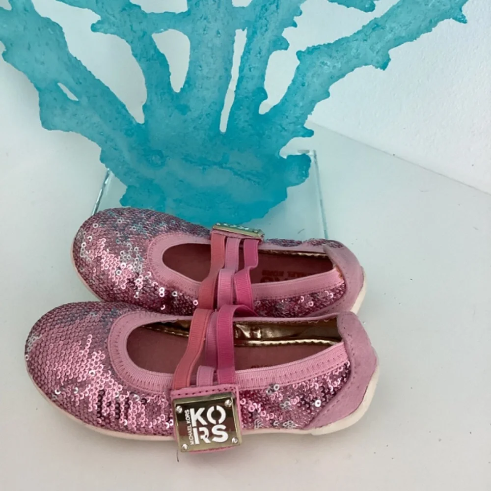 REDUCED NEW TODDLER GIRL MICHAEL KORS PINK SEQUENCE EMBELLISHED FLATS SHOES SZ 9